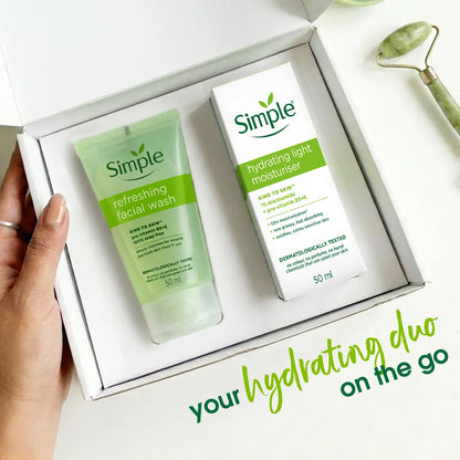 Simple Travel Kit Hydrating Duo, Refreshing Facial Wash 50ml and Hydrating Light Moisturiser 50ml