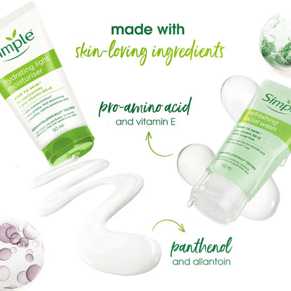 Simple Travel Kit Hydrating Duo, Refreshing Facial Wash 50ml and Hydrating Light Moisturiser 50ml