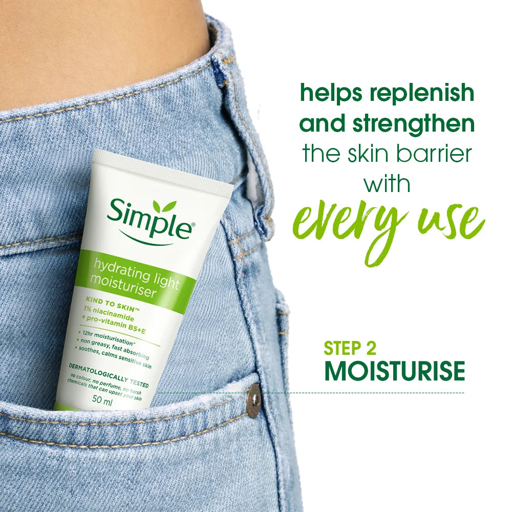 Simple Travel Kit Hydrating Duo, Refreshing Facial Wash 50ml and Hydrating Light Moisturiser 50ml