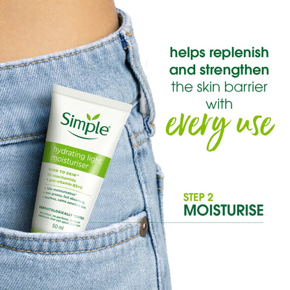 Simple Travel Kit Hydrating Duo, Refreshing Facial Wash 50ml and Hydrating Light Moisturiser 50ml
