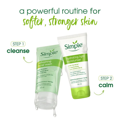 Simple Travel Kit Hydrating Duo, Refreshing Facial Wash 50ml and Hydrating Light Moisturiser 50ml