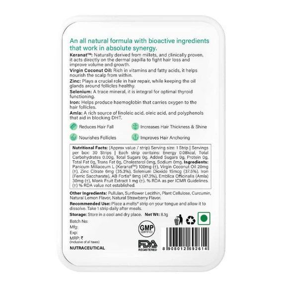 Wellbeing Nutrition Melts Hair Fall Control Oral Strips-Tropical Strawberry Flavor - 30 Strips