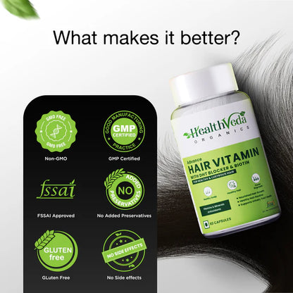 Health Veda Organics Advance Hair Vitamin with DHT Blocker & Biotin Capsules - 60 caps