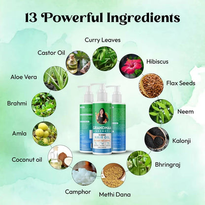 Nidhi's Grandmaa Secret 13 Herbs Hair Oil Handmade Natural Hair Oil With Coconut Oil, Curry Leaves & More Hair Fall Control Oil For Dry Damaged Hair - 100 ml