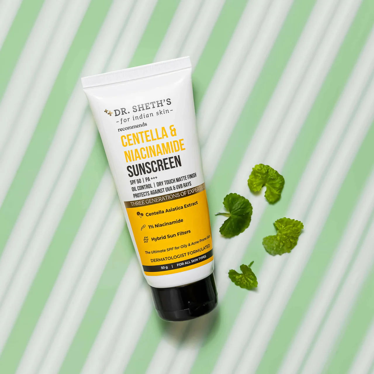 Dr. Sheth's Centella & Niacinamide Sunscreen SPF 50 PA+++ For Oily & Acne-Prone Skin Protects Against Uva & Uvb Rays