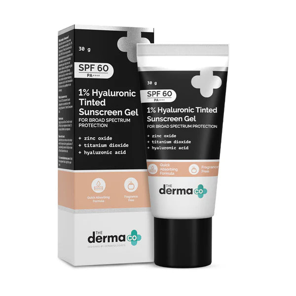 The Derma Co 1% Hyaluronic Tinted Sunscreen SPF 60 Gel PA++++ - 30 gm