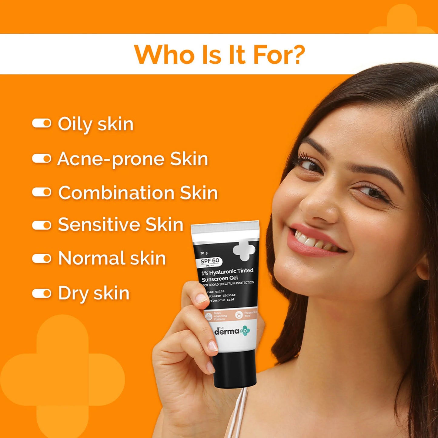 The Derma Co 1% Hyaluronic Tinted Sunscreen SPF 60 Gel PA++++ - 30 gm