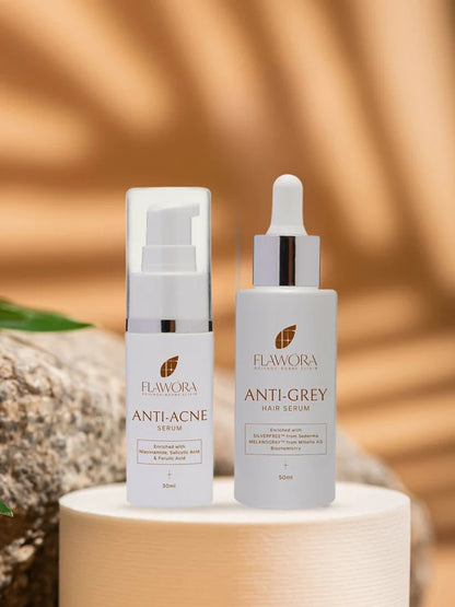 Flawora Set of Anti-Grey Hair Serum and Anti Acne Serum - combo