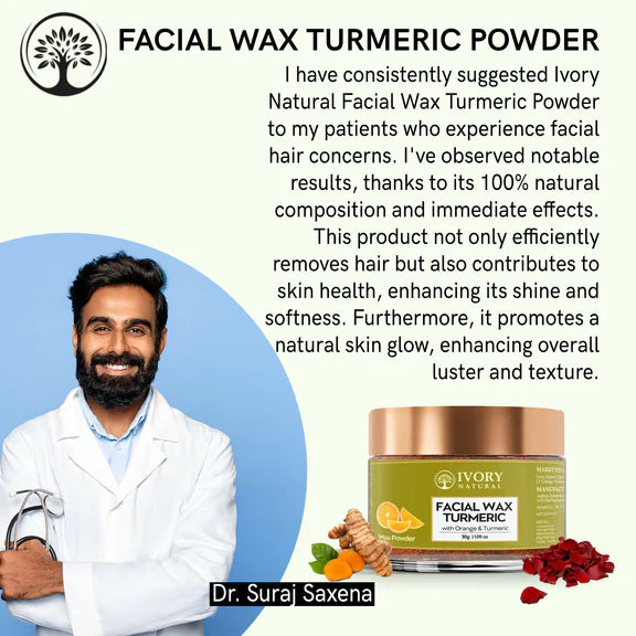 Ivory Natural Facial Wax Powder With Turmeric - Natural Facial Hair Removal Wax For Instant Skin Brightening - 30 gm