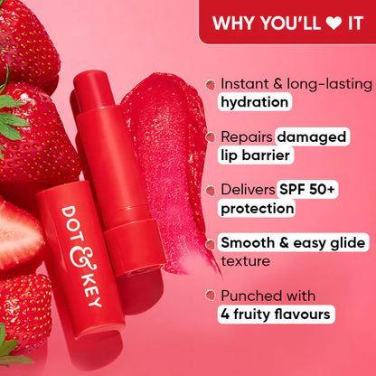 Dot & Key Barrier Repair Hydrating Lip Balm SPF 50 With Ceramides & Peptides Strawberry Red - 4.5 gm