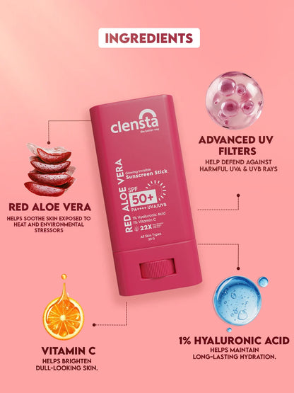 Red Aloe Vera Sun Stick With 1% Hyaluronic Acid & 1% Vitamin C