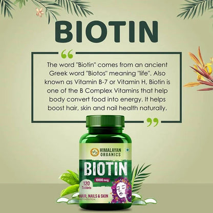 Himalayan Organics Biotin 10,000 mcg For Hair, Nails & Skin Nutraceutical Tablets - 120 tabs