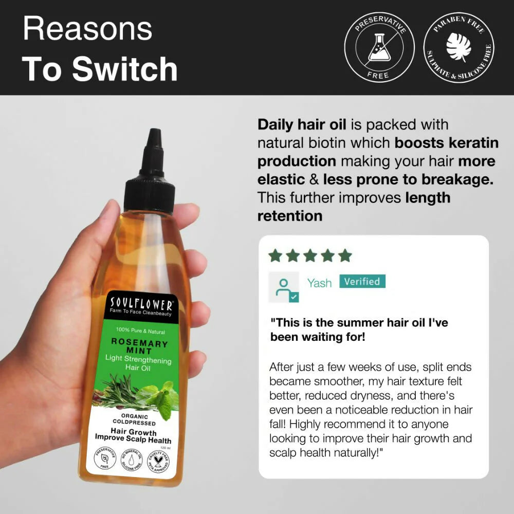 Soulflower Rosemary Mint Hair Growth Oil For Hair Fall & Dandruff Control, Light Hair Oil