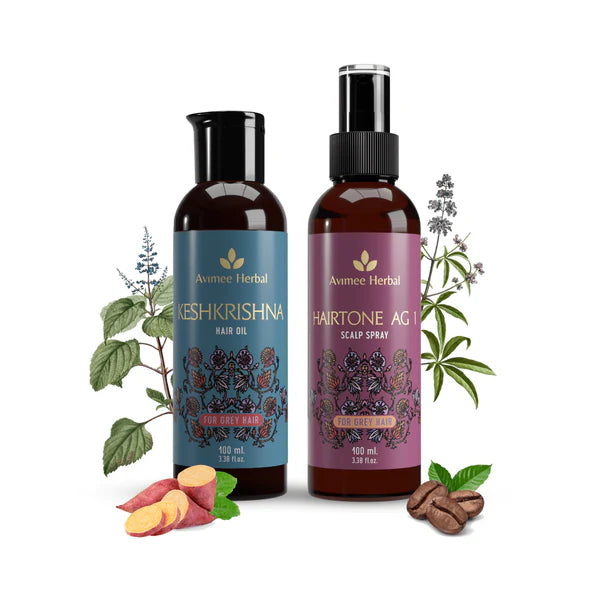 Avimee Herbal Anti Grey Kit - Hair Oil And Scalp Spray - Fights Grey Hair - kit