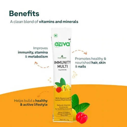 OZiva Plant Based Immunity Multivitamins Fizzy Drink Mix -6 Sachets
