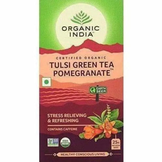 Organic India Tulsi Green Tea, Pomegranate Tea Bags