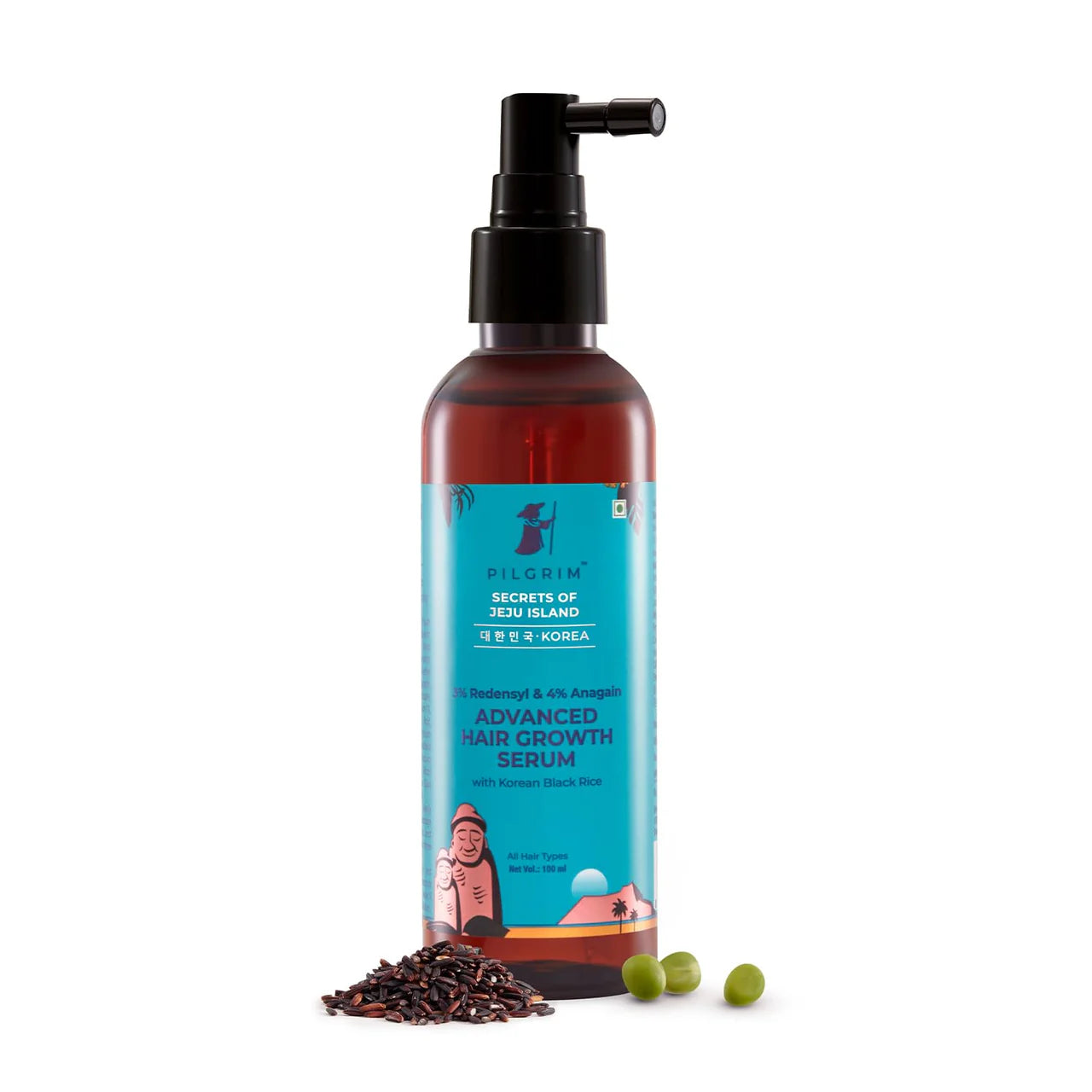 Pilgrim Redensyl 3% + Anagain 4% Advanced Hair Growth Serum with Korean Black Rice, Natural Ingredients, Controls Hair Fall