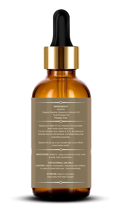 Vokin Biotech Organic Sesame Pure Cold Pressed Oil For Hair, Body, Skin Care, Massage, - 30 m