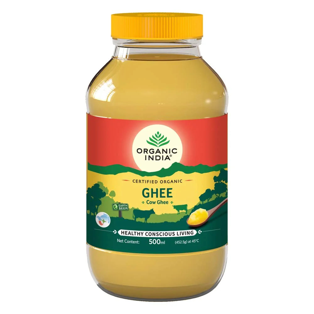 Organic India Organic Cow Ghee 500 ml Bottle | 100% Gir Cow Ghee | Vedic Bilona Method | Grassfed, Cultured, Premium & Traditional Ghee | Immunity Booster -500 ml