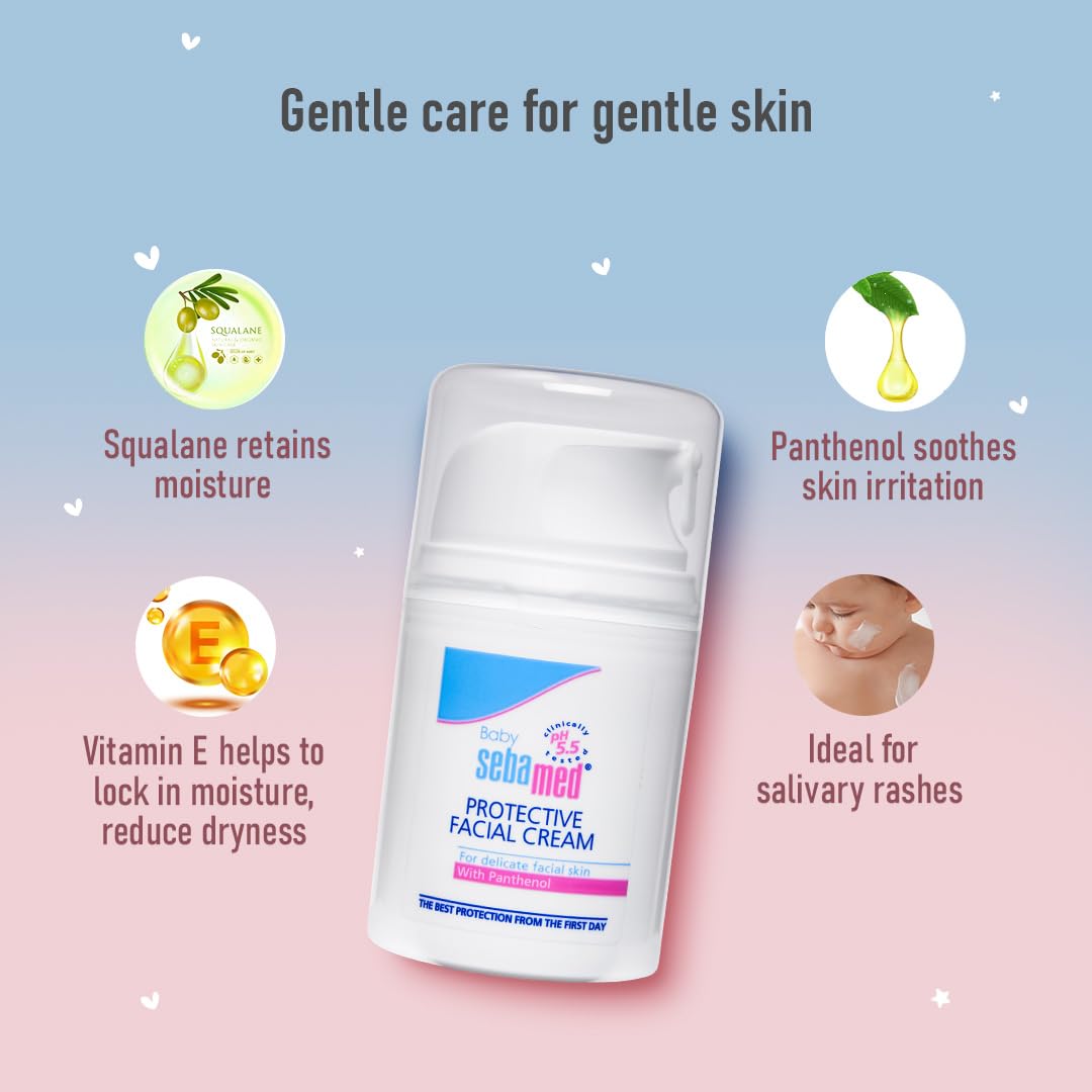 Sebamed Baby Protective Facial Cream| pH 5.5| Baby Face Cream| Vitamin E for Soft Skin| Ideal for salivary rashes| 50ml