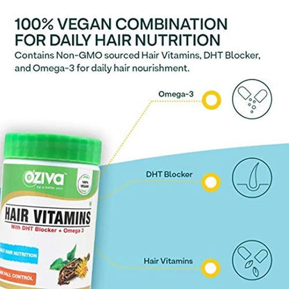 OZiva Hair Vitamins (With Biotin, Iron & Vitamin E) -60 caps