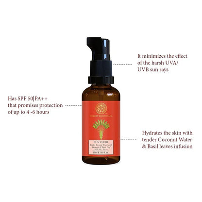 Forest Essentials Sun Fluid Tender Coconut Water with Turmeric & Basil Leaf SPF 50|PA + + - 50 ml