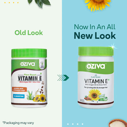 OZiva Plant Based Natural Vitamin E (With Argan oil + Aloe vera) -30 Veg capsOZiva Plant Based Natural Vitamin E (With Argan oil + Aloe vera) -30 Veg caps