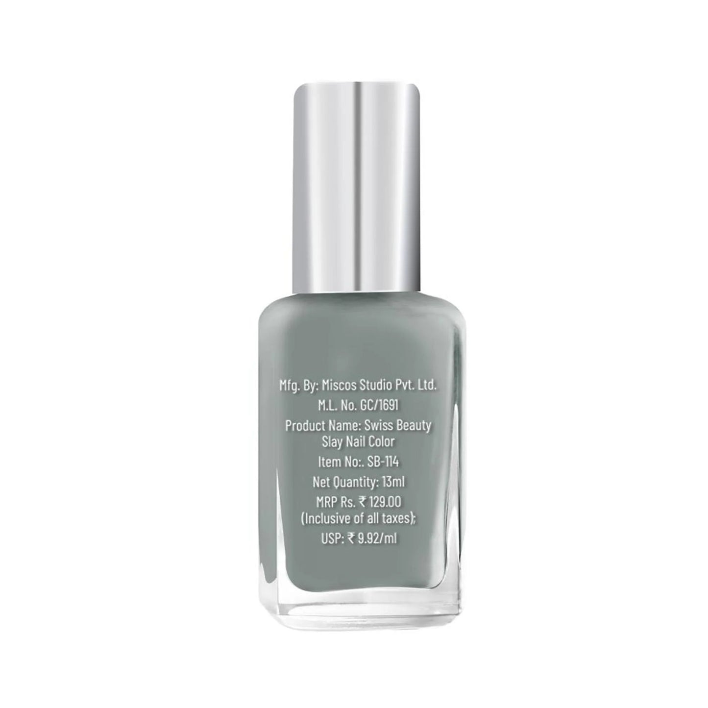 Swiss Beauty Slay Nail Color Ultra Shine Formulation - 26 Grey Stone - 13 ml