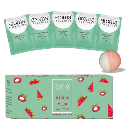 Aroma Treasures Martini Mood Mani-Pedi Kit With Watermelon And Litchi - 77 gm + 10 ml