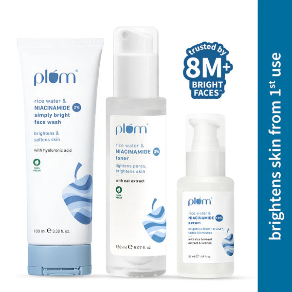 Plum Niacinamide Facewash, Toner & Face Serum Combo Tightens Pore, Fades Blemishes & Hydrates - combo