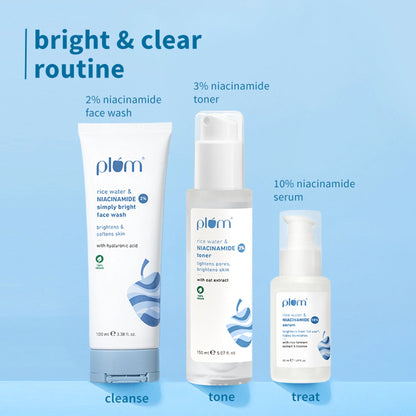 Plum Niacinamide Facewash, Toner & Face Serum Combo Tightens Pore, Fades Blemishes & Hydrates - combo