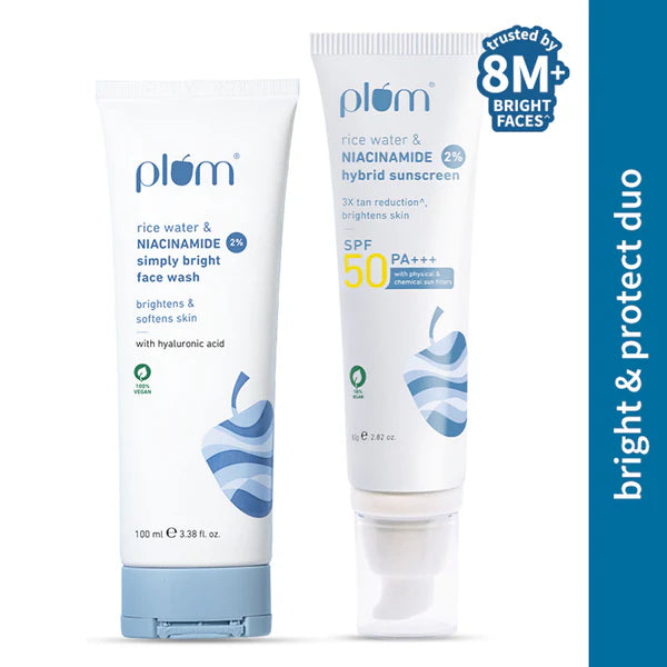 Plum Bestselling Niacinamide Facewash & Sunscreen Combo With SPF 50 PA+++ For Oily Skin And Sun Care - combo