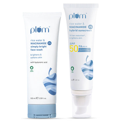 Plum Bestselling Niacinamide Facewash & Sunscreen Combo With SPF 50 PA+++ For Oily Skin And Sun Care - combo