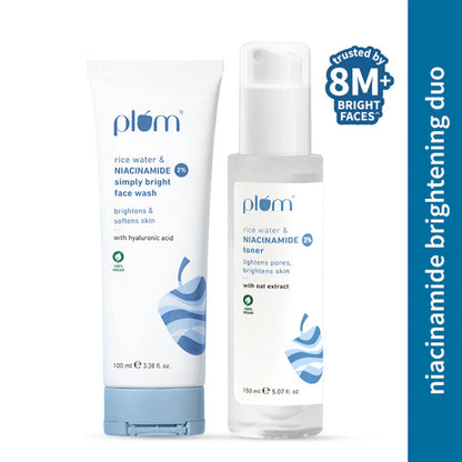 Plum Bestselling Niacinamide Facewash And Toner Combo Tightens Pore, Brightens Skin, Fades Blemishes - combo