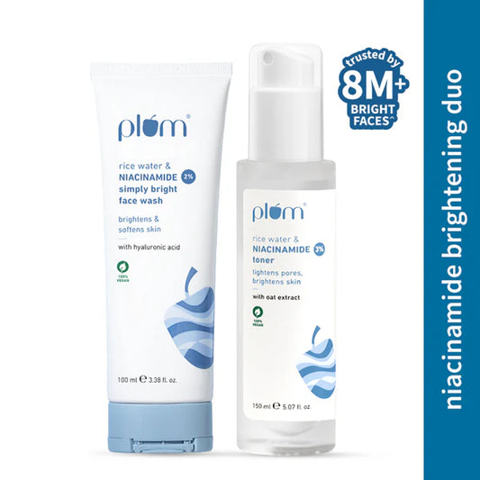Plum Bestselling Niacinamide Facewash And Toner Combo Tightens Pore, Brightens Skin, Fades Blemishes - combo