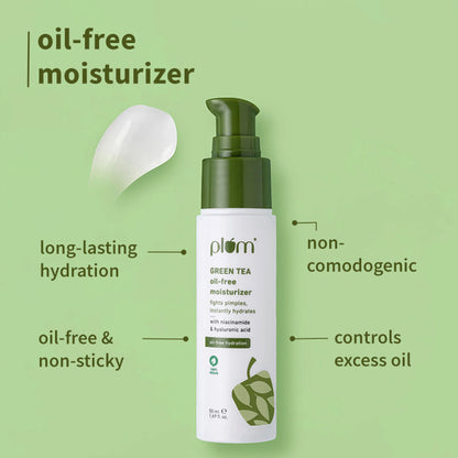 Plum Green Tea Face Wash, Serum And Moisturizer Trio With SPF 50 PA+++ For Acne Prone & Oily Skin - combo