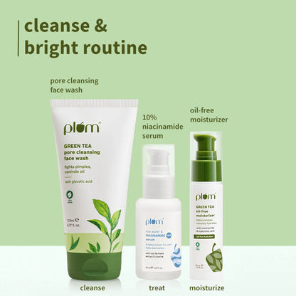 Plum Green Tea Face Wash, Serum And Moisturizer Trio With SPF 50 PA+++ For Acne Prone & Oily Skin - combo
