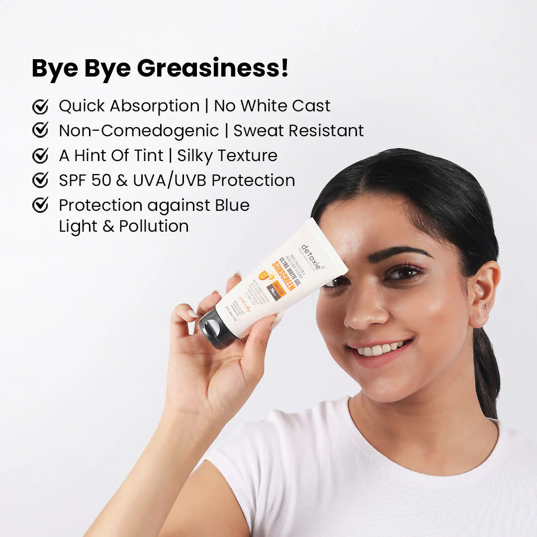 Detoxie Ultra Matte Sunscreen Gel Matte Finish Dry Tint Water & Sweat Resistant With Spf 50 Pa+++ - 50 gm