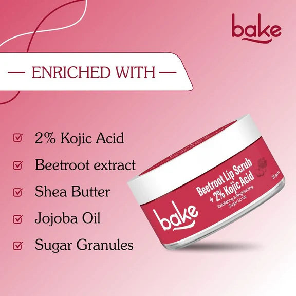 Bake 2% Kojic Acid Beetroot Lip Scrub For Dark Lips & Pigmentation - 25 gm