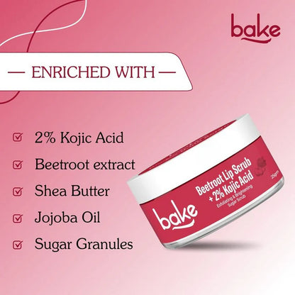 Bake 2% Kojic Acid Beetroot Lip Scrub For Dark Lips & Pigmentation - 25 gm