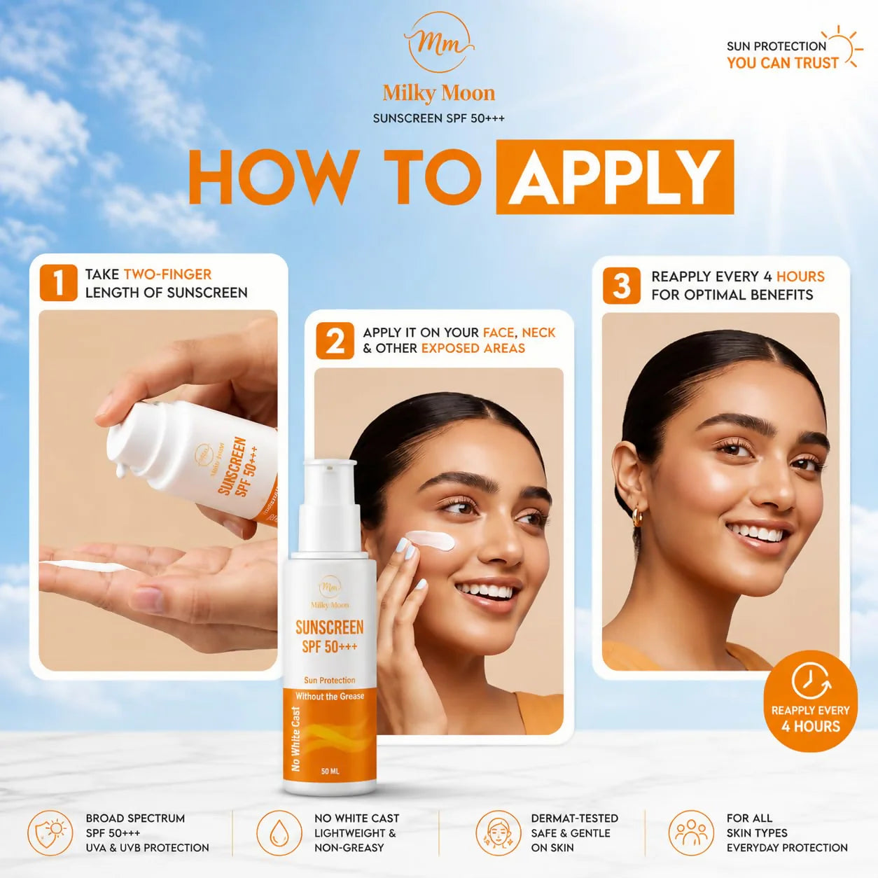 Milky Moon Sunscreen For Oily Skin Spf 50 Pa+++ Lightweight & Non-Greasy - 50 ml