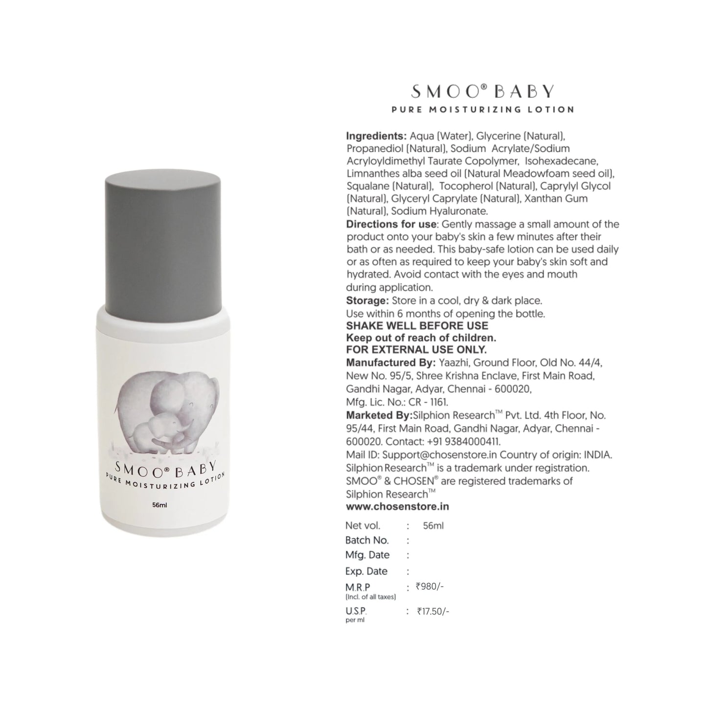 Chosen Smoo Baby Pure Moisturizing Lotion - 56 ml
