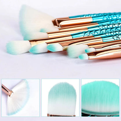 Favon Pack of 10 Professional Mermaid Shaped Makeup Brushes - Combo
