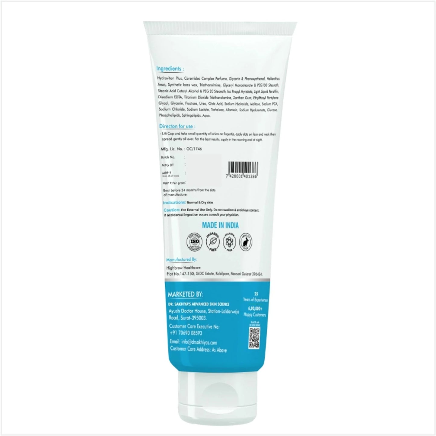 Dr.Sakhiya Ultra Hydrating Face Moisturizer Lightweight Daily Hydration for All Skin Types - 50 gm
