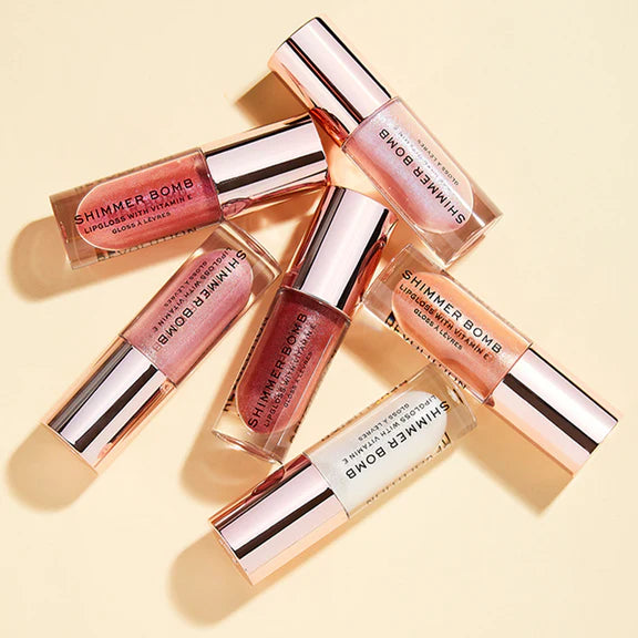 Makeup Revolution Shimmer Bomb Lip Gloss Infused With Vitamin E For Extra Nourishment - Glimmer Nude - 4.5 ml
