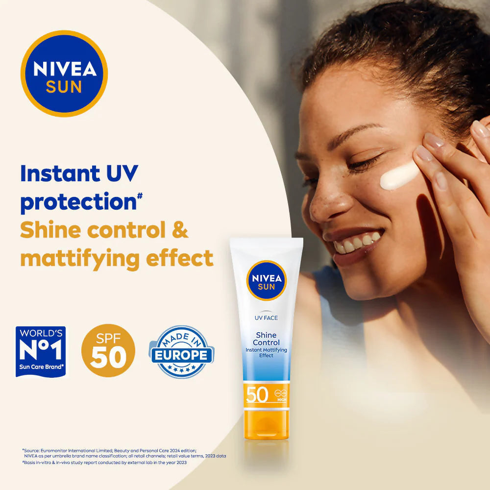 Nivea Sun Shine Control SPF 50 Sunscreen Ultra Matte, No White Cast, Instant UV Protection - 50 ml