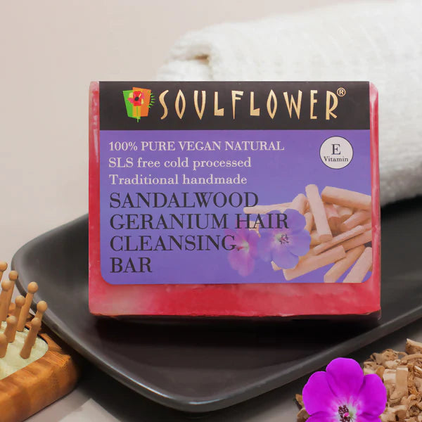 Soulflower Sandalwood Geranium Hair Cleansing Bar