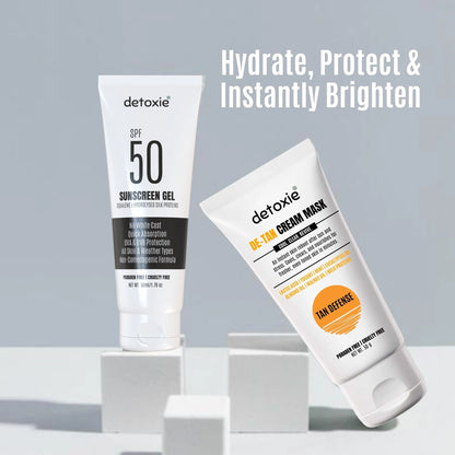 Detoxie Bright Summer Combo - SPF50 Sunscreen Gel & Detan Cream Mask - combo
