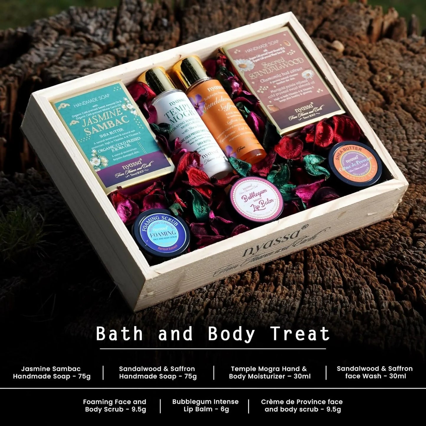 Nyassa Premium Bath and Body Treats Wooden Gift Set Kit - combo