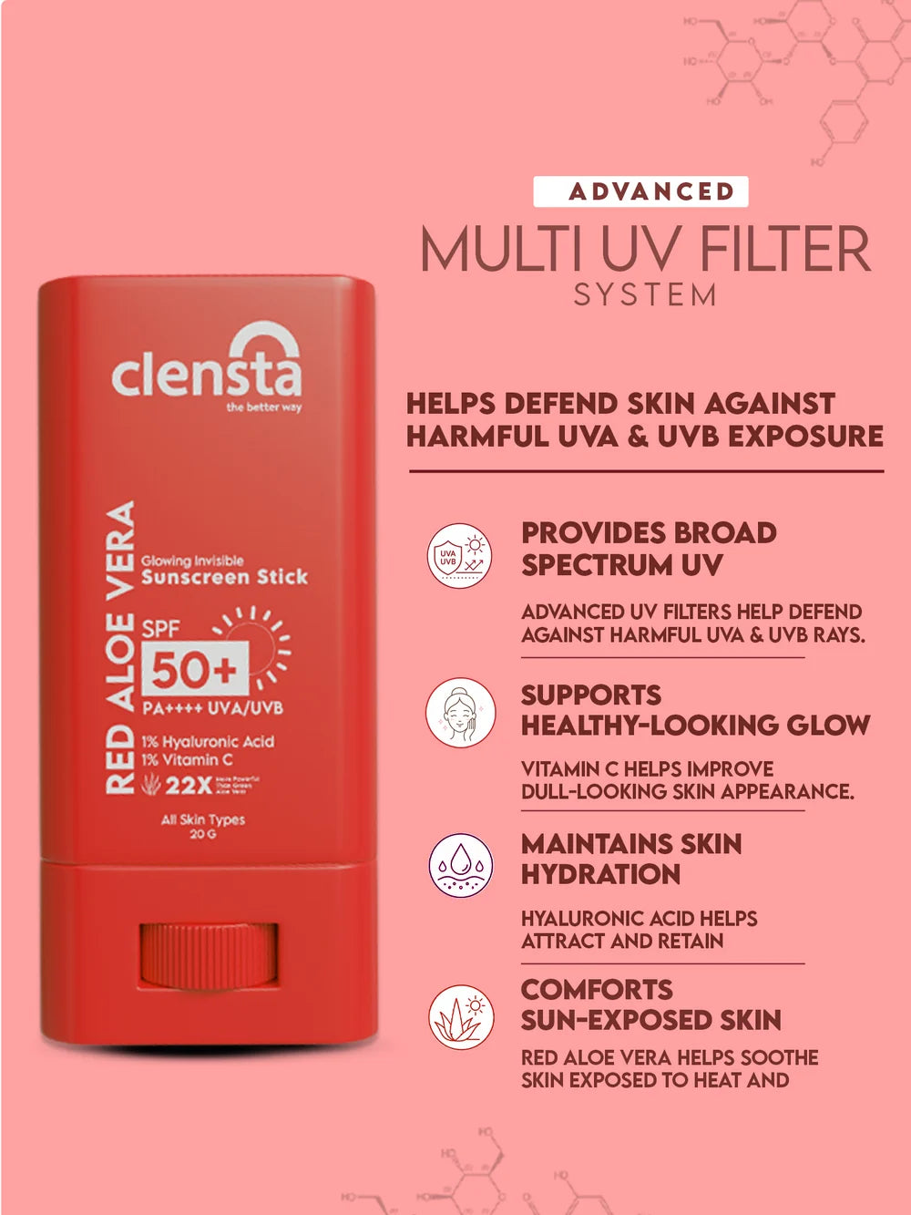 Red Aloe Vera Sun Stick With 1% Hyaluronic Acid & 1% Vitamin C